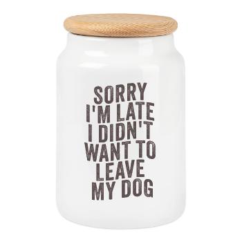 Sorry I'm Late – Dog Owner Saying - Cookie Jar with Wooden Lid - white - Front