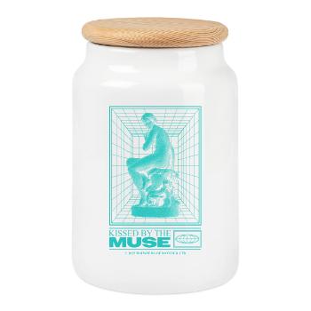 Statue au néon dans le cyberespace - Boîte à biscuits avec couvercle en bois - blanc - Devant