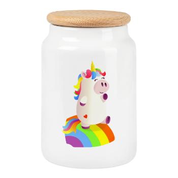 Magical Unicorn on the Rainbow - 🦄 - Cookie Jar with Wooden Lid - white - Front