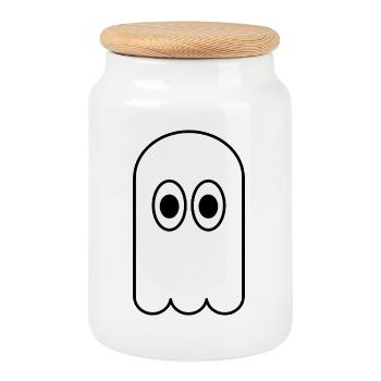 Ghost Design - Esthétique mignonne et effrayante - Boîte à biscuits avec couvercle en bois - blanc - Devant