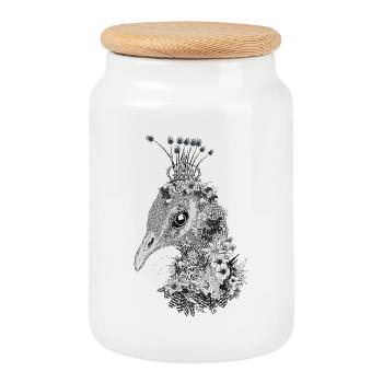 Majestic peacock with flower crown - Cookie Jar with Wooden Lid - white - Front