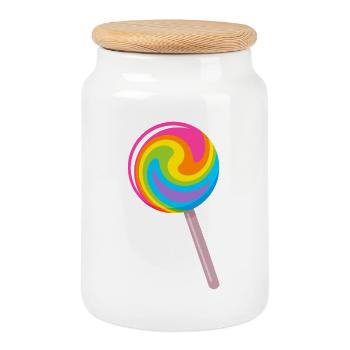 Colourful spiral lollipop in rainbow colours - Cookie Jar with Wooden Lid - white - Front