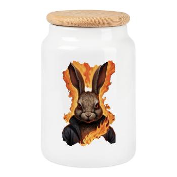 Mystischer Hase in Flammen - Keksdose mit Holzdeckel - Weiß - Vorne
