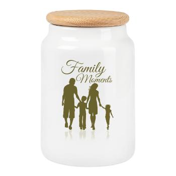 Outdoor Family Silhouette - Cookie Jar with Wooden Lid - white - Front