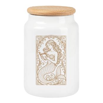 Mermaid Mermaid Reading Book Books Gift - Cookie Jar with Wooden Lid - white - Front