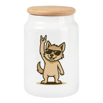 Cool jackal puppy with sunglasses - Cookie Jar with Wooden Lid - white - Front