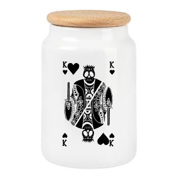 King of Hearts Black Skeleton - Cookie Jar with Wooden Lid - white - Front