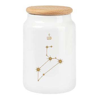 Leo Zodiac Sign Star Constellation Golden Tones - Cookie Jar with Wooden Lid - white - Front