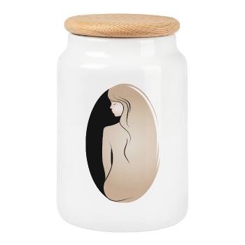 Elegant female silhouette – stylish & calm - Cookie Jar with Wooden Lid - white - Front