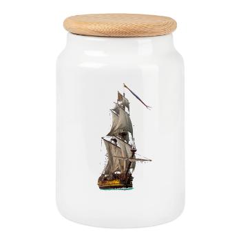 Voilier - Boîte à biscuits avec couvercle en bois - blanc - Devant