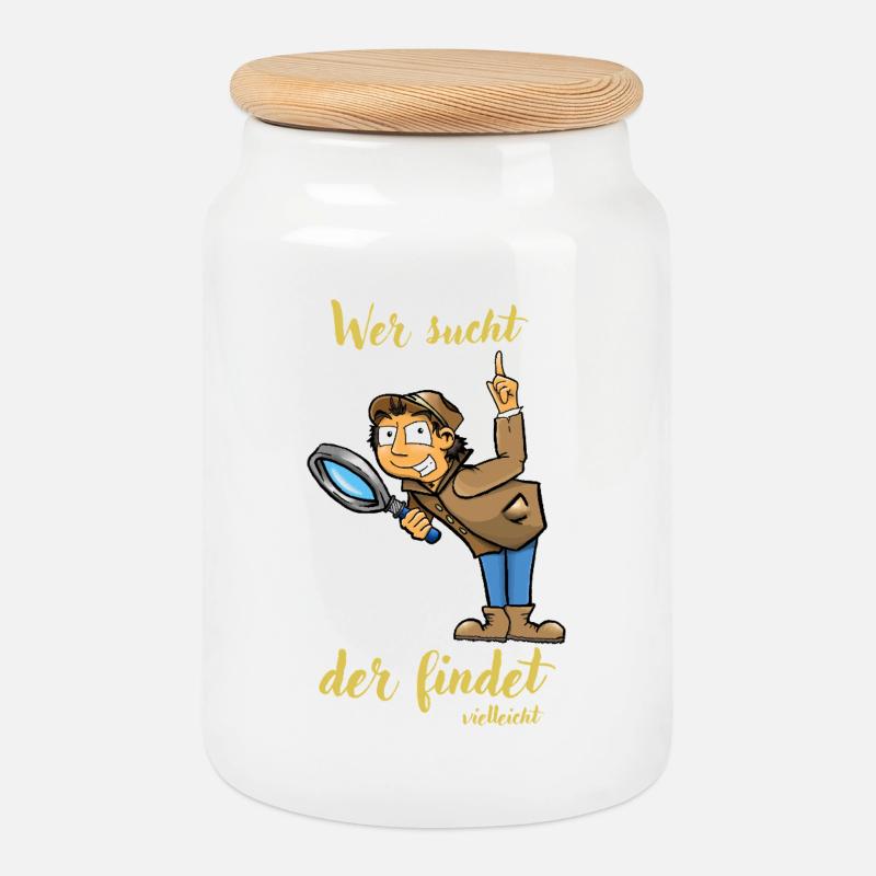 Detektiv Illustration - Keksdose mit Holzdeckel - Weiß