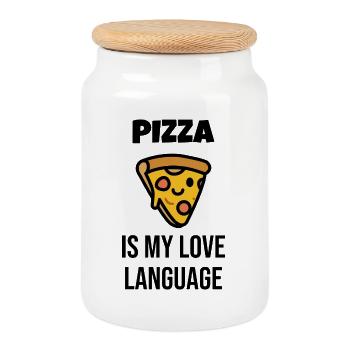  Pizza Slice Character - Cookie Jar with Wooden Lid - white - Front