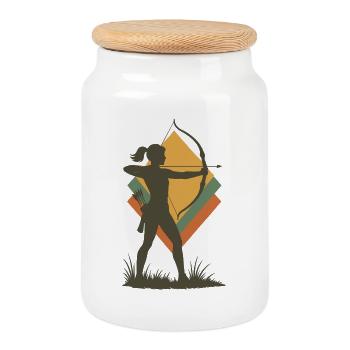 archery bow target archer silhouette - Cookie Jar with Wooden Lid - white - Front