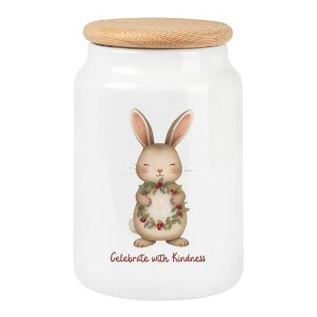 Noël doux - Lapin - Célébrez avec gentillesse - Boîte à biscuits avec couvercle en bois - blanc - Devant