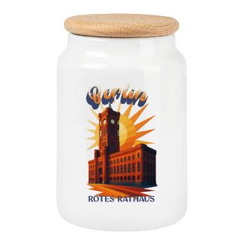 Berlin – T-shirt Urban Retro Dreams de l'Hôtel de Ville Rouge - Boîte à biscuits avec couvercle en bois - blanc - Devant