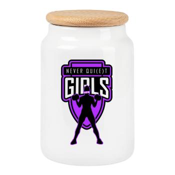 never_quiet_girls_united - Cookie Jar with Wooden Lid - white - Front