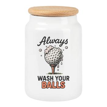 Always Wash Your Balls Funny Golf T-Shirt - Cookie Jar with Wooden Lid - white - Front
