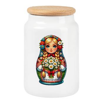  Matroschka auf russisch Matryoshka Doll Russian - Keksdose mit Holzdeckel - Weiß - Vorne