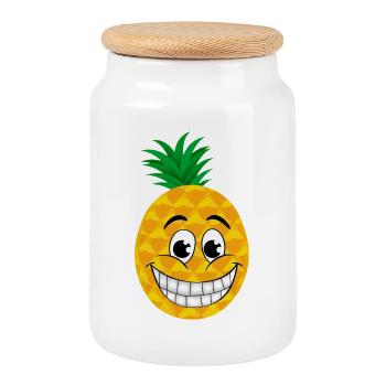 gai dessin animé ananas sucré fruits tropicaux été - Boîte à biscuits avec couvercle en bois - blanc - Devant