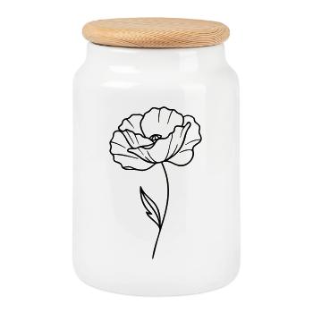 Mohnblume – Liniengrafik, Blume Outlines - Keksdose mit Holzdeckel - Weiß - Vorne