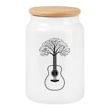 Baum Gitarre – Kreatives für Musiker, Gitarristen - Keksdose mit Holzdeckel - Weiß - Vorne