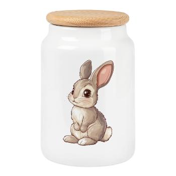 Hare - Cookie Jar with Wooden Lid - white - Front