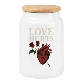 Love Hurts Heart and Rose Design - Keksdose mit Holzdeckel - Weiß - Vorne