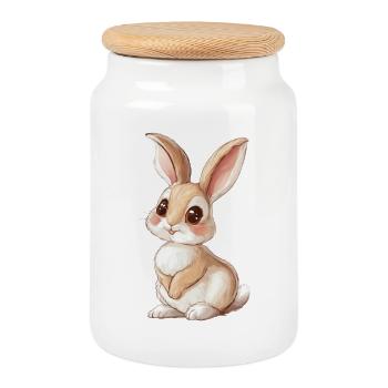 Hare - Cookie Jar with Wooden Lid - white - Front