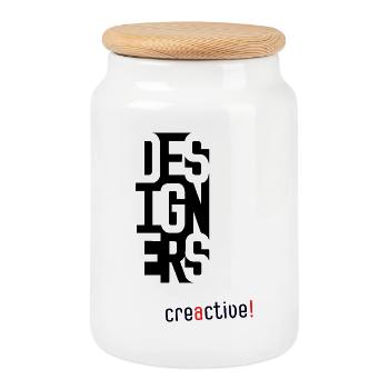 Creactive Designer – Creative Typography Design - Cookie Jar with Wooden Lid - white - Front