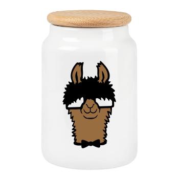Lama Nerd Geek Hornbrille Fliege Lustig Alpaka Süß - Keksdose mit Holzdeckel - Weiß - Vorne