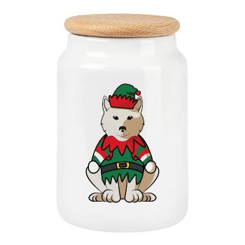 Kishu chien elfe de Noël costume elfe mignon - Boîte à biscuits avec couvercle en bois - blanc - Devant
