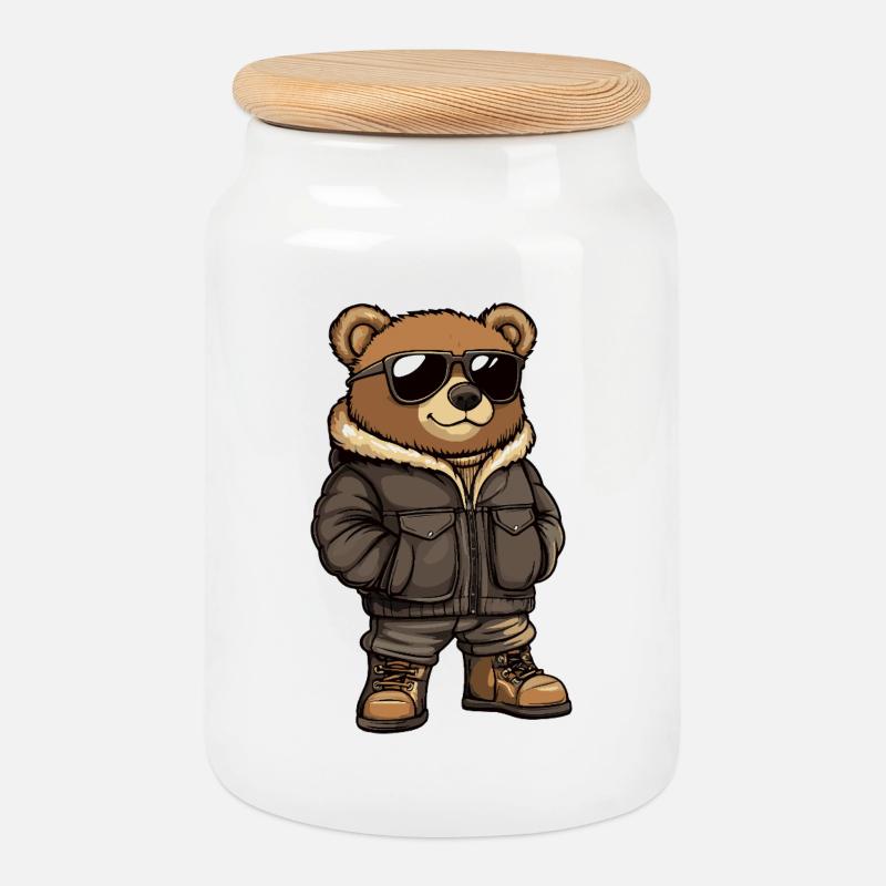Bär Cool Winter - Keksdose mit Holzdeckel - Weiß