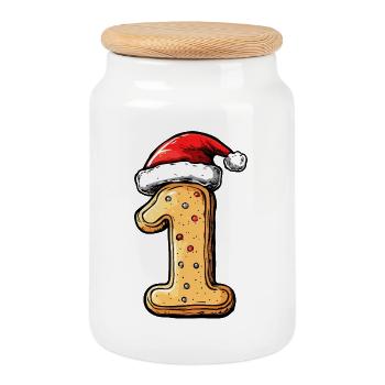 1 Number Biscuit Christmas - Cookie Jar with Wooden Lid - white - Front