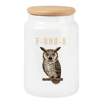Uhu Eule Lustig Wortspiel Spruch Humor Vogel - Keksdose mit Holzdeckel - Weiß - Vorne