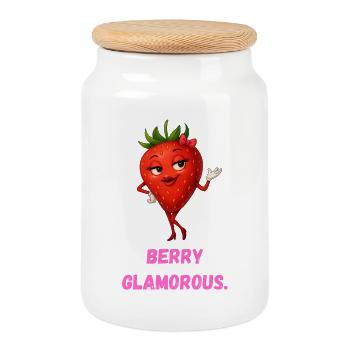 Berry Glamorous Strawberry Lady Caricature - Cookie Jar with Wooden Lid - white - Front