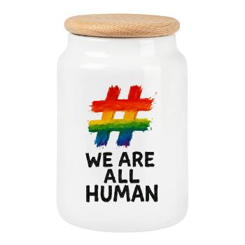 #WeAreAllHuman - Conception d’aquarelle arc-en-ciel - Boîte à biscuits avec couvercle en bois - blanc - Devant