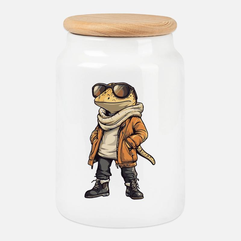 Echse Cool Winter - Keksdose mit Holzdeckel - Weiß