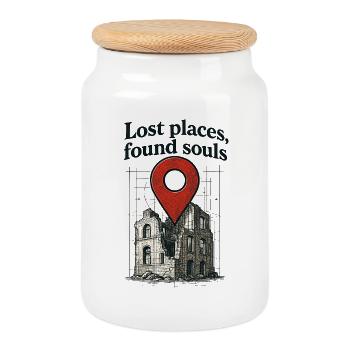 Urbex - Urban Exploration - Cookie Jar with Wooden Lid - white - Front