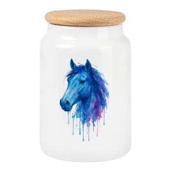 Cheval Aquarelle - Equitation - Boîte à biscuits avec couvercle en bois - blanc - Devant