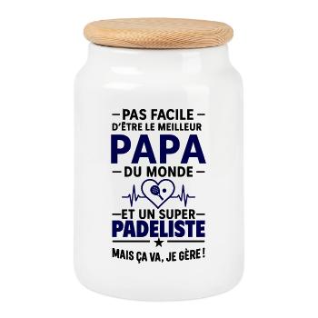 Cœur + Padel – Super Papa Joueur de Padel - Boîte à biscuits avec couvercle en bois - blanc - Devant