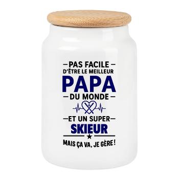 Cœur + Ski – Super Papa Skieur - Boîte à biscuits avec couvercle en bois - blanc - Devant