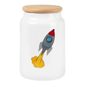 Fusée colorée au lancement - Boîte à biscuits avec couvercle en bois - blanc - Devant