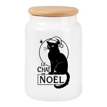 Le Chat de Noël – Vintage Christmas Cat - Keksdose mit Holzdeckel - Weiß - Vorne