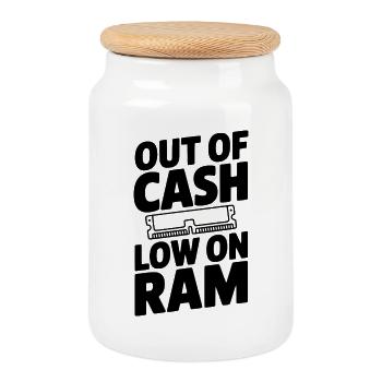 Out of Cash Low on RAM - Cookie Jar with Wooden Lid - white - Front