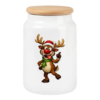 Funny Christmas Reindeer – Festive and Humo Illustration - Cookie Jar with Wooden Lid - white - Front