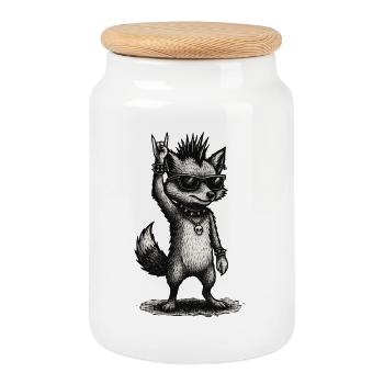 Renard Rock Punk avec lunettes de soleil et clous - Boîte à biscuits avec couvercle en bois - blanc - Devant