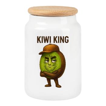 Kiwi King with Hat - Cookie Jar with Wooden Lid - white - Front