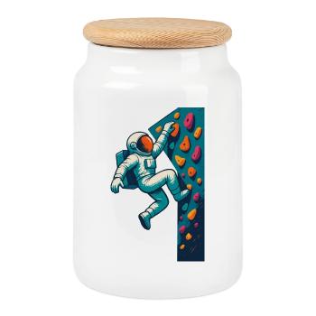 Astronaute en bloc en vol stationnaire Grimpe facile Gesche - Boîte à biscuits avec couvercle en bois - blanc - Devant