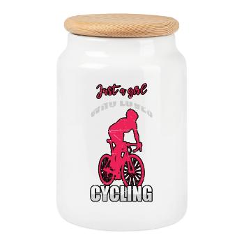 Just a Girl Who Loves Cycling - Cookie Jar with Wooden Lid - white - Front