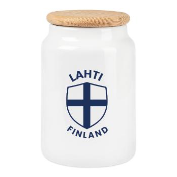 Lahti-Finnland-Schildemblem - Keksdose mit Holzdeckel - Weiß - Vorne